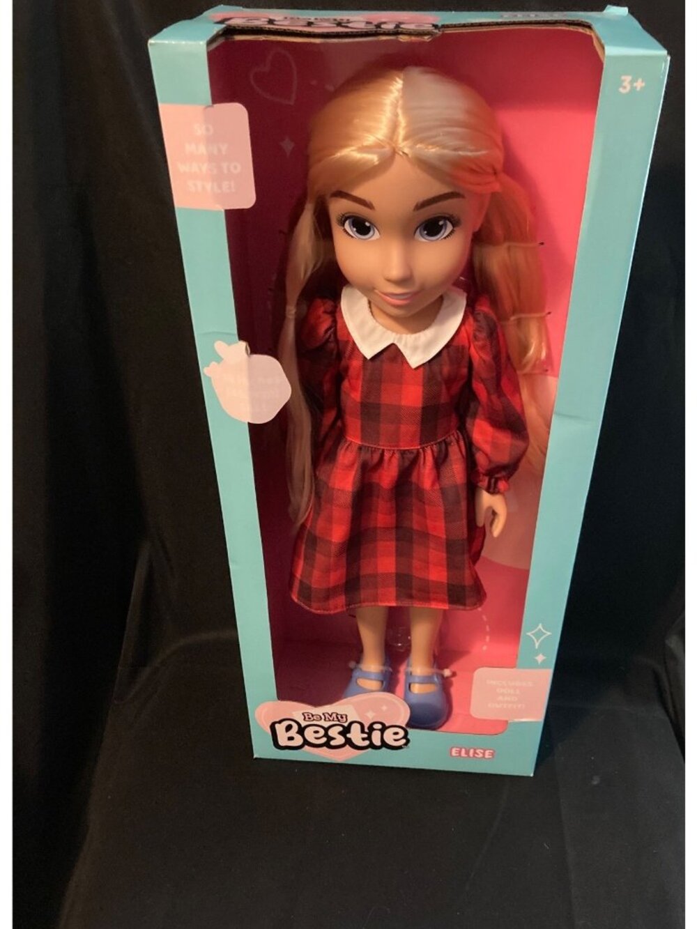 Be My Bestie Elise 18” Doll Blonde Hair Blue Eyes Red Plaid Doll